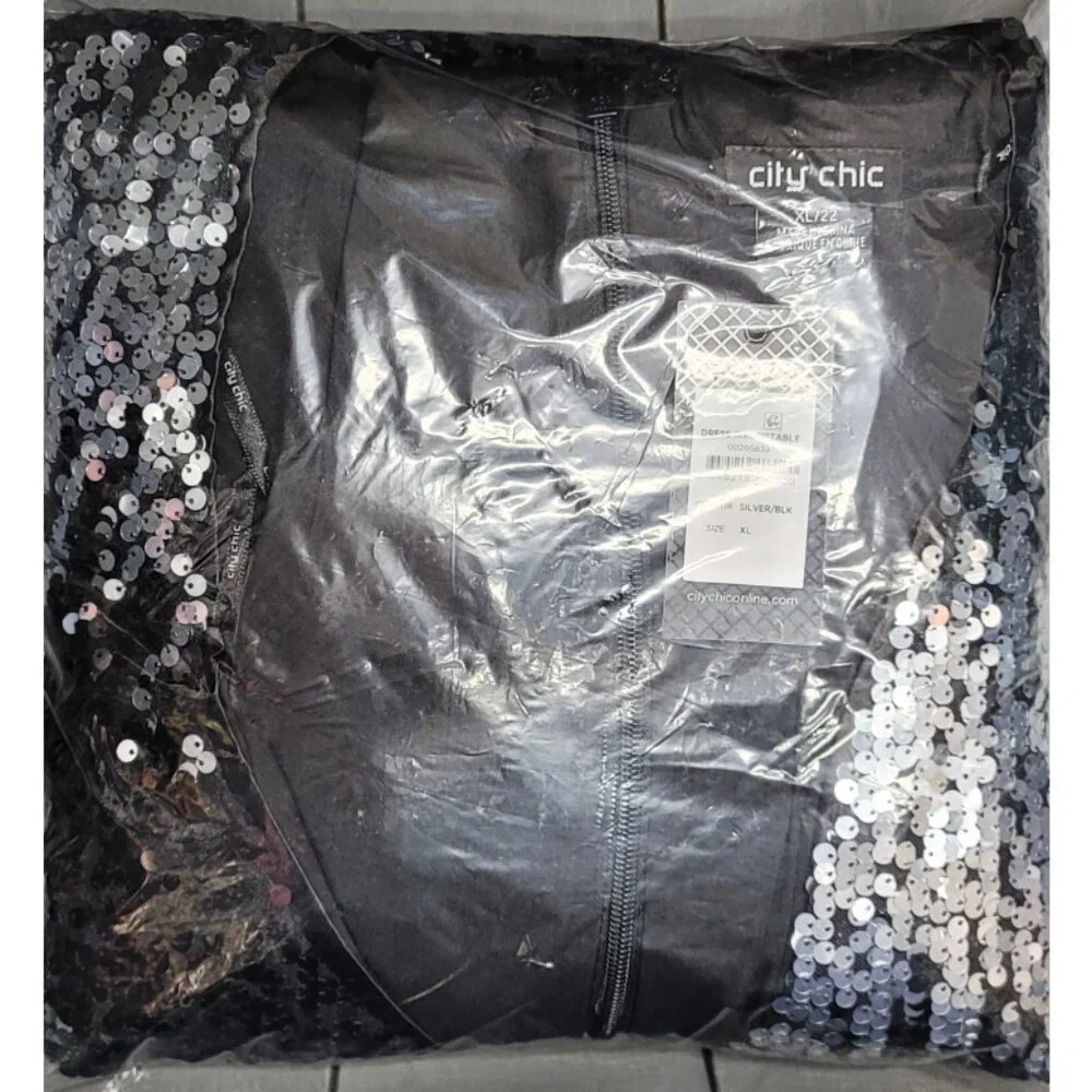 NWT City Chic Silver Black Sequin Wrap Dress 22
